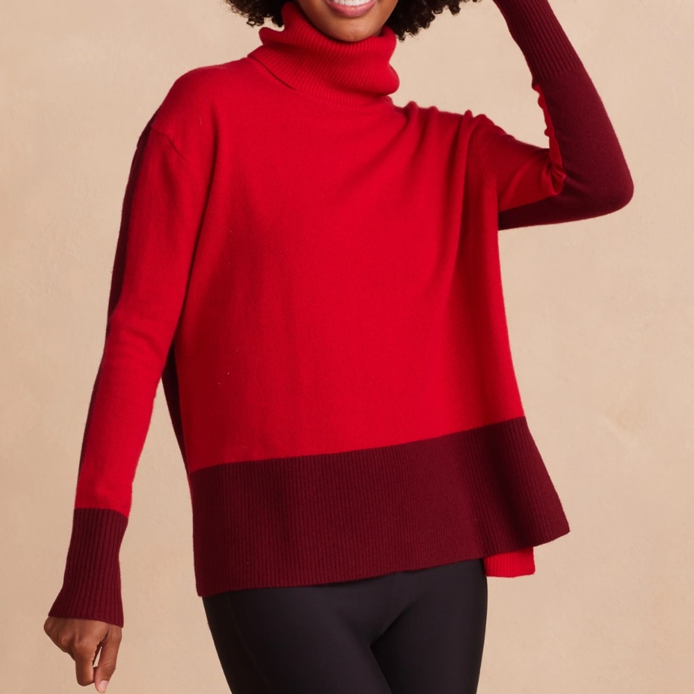 Summersalt The Coziest Turtleneck Colorblock Sweater XL Wool Cashmere Pinot Lava